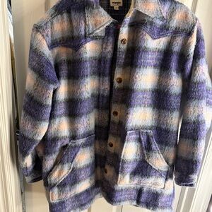 Wrangler Purple & Blue Cream Plaid Fuzzy Shacket